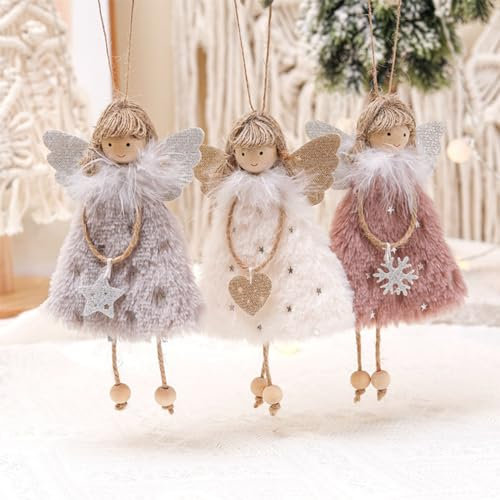 NSXIN 3 Stück Weihnachten Engel Anhänger, Hängende Weihnachtsfiguren Engel Puppe Anhänger Weihnachtsbaum Dekoration, Weihnachten Handwerk für Urlaub, Weihnachtsbaum Dekorationen, Kamin