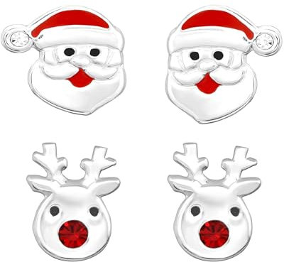 FIVE-D 2 Paar Ohrringe Weihnachten Nikolaus Mütze und Weihnachtsbaum 925 Sterling Silber im Schmucketui (Nikolaus+Rentier)