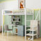 Merax Lit mezzanine, 90 x 200 cm, avec échelle de sécurité, cadre en fer, armoire et bureau d'ordinateur, lit avec espace de rangement, pour garçon et fille, blanc (sans matelas)