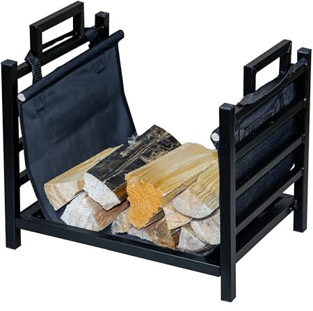 Loywe Holzkorb Kaminholz 44X31.7X40CM Holzwiege Kamin Feuerholzkorb Metall Brennholzkorb für Innen und Außen mit Stabilem Sockel & Griffen in Schwarz (Klassisch)