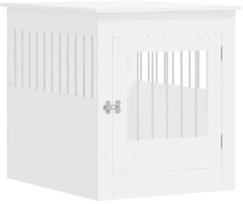 vidaXL Dual-Function Dog Crate Furniture with Lockable Door - White Engineered Wood Doghouse - Versatile Dog Kennel Cage can act as End Table