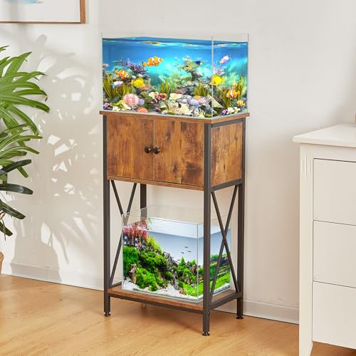 LAQUAL Aquariumständer mit Schrank, Doppel-Aquariumständer für 10 & 5 Gallonen Aquarium, Schwermetallständer mit stabiler Struktur, verstellbaren Tischfüßen & Kippschutz