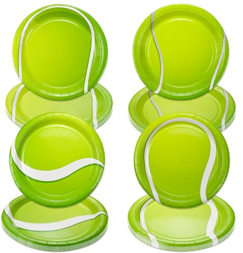 PTECDROTS 40Pcs Tennis Party Dekorationen Platten - einschließlich 9 Tennisl Ball Platten Einweg-Dessert-Platten für Kinder Fan Tennis Thema Sportveranstaltung Tennis-Party-Zubehör