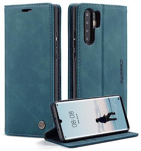Cracedily Funda para Huawei P30 Pro Case, Carcasa Protectora Antigolpes Case, Soporte Plegable, Ranura para Tarjeta, Cover Cuero PU Carcasa Huawei P30 Pro, Azul-Verde