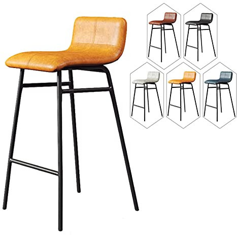 Möbel Pub Hocker Eisenkunst Barhocker, Pu-Leder Barstuhl Küche Frühstück Barhocker Höhe Stuhl – Schwarze Metallbeine/Gelb/Sitzhöhe: 75 cm Stern des Lichts Lucky Star