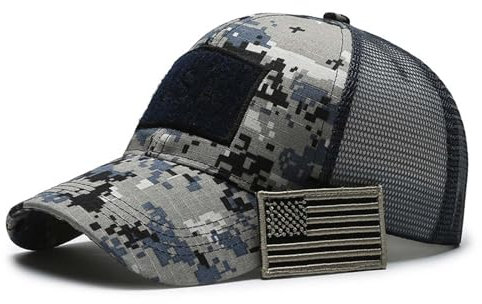 WUODHTW Baseballkappe für Herren und Damen, USA-Flagge, Camouflage, Netzstoff, taktischer Operator, Armee, Militär, Schießen, Jagd, blau, Einheitsgröße
