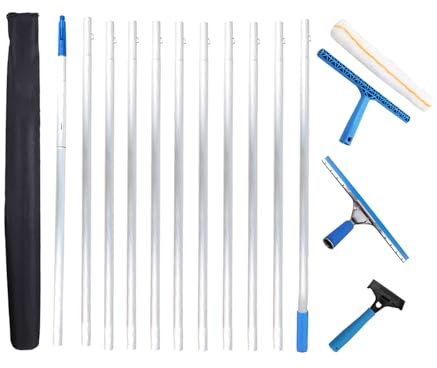 Fensterreinigungsset Wischbreite 35cm mit Teleskopstie(11x1m) Putzen wie die Profis Fensterwischer und Fenster für Glas Spiegel Duschabtrennung inklusive Mikrofaserpads (11MXB)