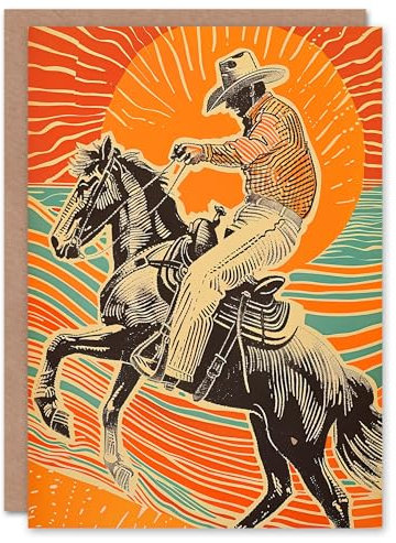 Artery8 Abstrakter Cowboy Auf Pferd Sonnenuntergang Im Westen Amerikas Geburtstagskarte