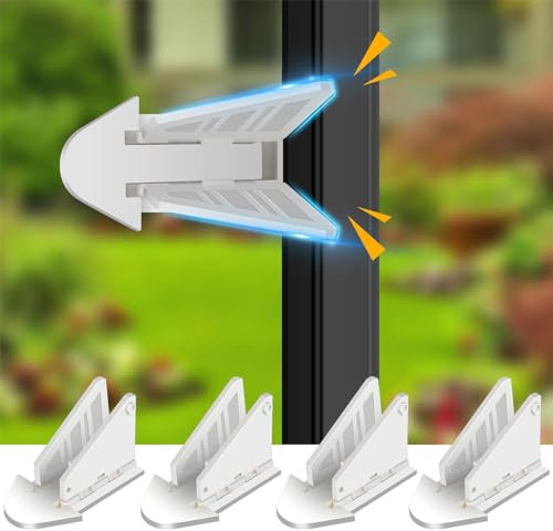 Hebterrka Pack de 4 fusibles de ventana para niños, para puertas correderas, cadena de puerta sin agujeros, seguridad para bebés para ventanas y puertas de balcón (color blanco)
