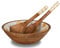 hausdiener® Saladier et couverts à salade en bois de manguier avec motif – Palmiers dorés (doré, blanc), fond conique (conique carré)