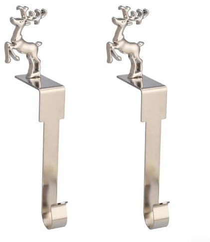 Puupaa 2 Stück Weihnachtsstrumpf-Kleiderbügel, 4 Stile, Weihnachtsstrumpfhalter für Kamin, Kaminsims, Metall, Weihnachtsstrümpfe und Halter für Ferienhausdekoration (Hirsch)