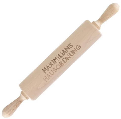 Herz & Heim® Nudelholz mit Gravur personalisiert mit Namen oder Wunschtext (Hausordnung)