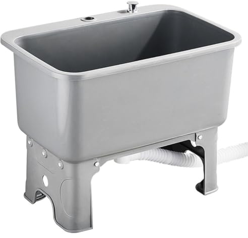 DSKJHI Fregadero Exterior Jardin Sin Grifo, Resistente a La Intemperie Fregadero Plastico con Sola Cámara Grande 60 * 40cm para Garaje, Lavandería, Taller(Gris)