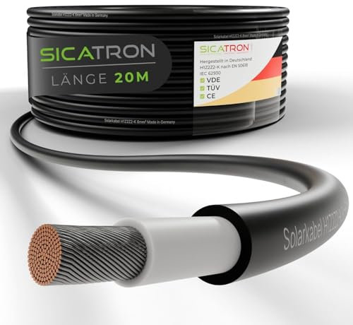 SICATRON Premium Solarkabel 6mm² Schwarz TÜV-zertifiziert - VDE-zertifiziert I MC4-Verlängerungskabel 20m I H1Z2Z2-K Solarleitung mit kupferverzinntem PV-Kabel I Wetter- & UV-beständig