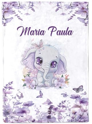 Personalisierte Babydecke mit Namen, Neugeborenen Geschenk Junge Mädchen Personalisierte Babygeschenk Geburt Kinderdecke Namensdecke, Kuscheldecke Flauschige Babydecke mit Namen Bestickt, Elefant