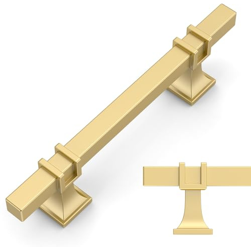Amerdeco 10 Stück Möbelgriffe Gold – 96mm Lochabstand, Schrankgriffe, Küchengriffe, Schubladengriffe für Küchenschränke & Kleiderschränke UK0003