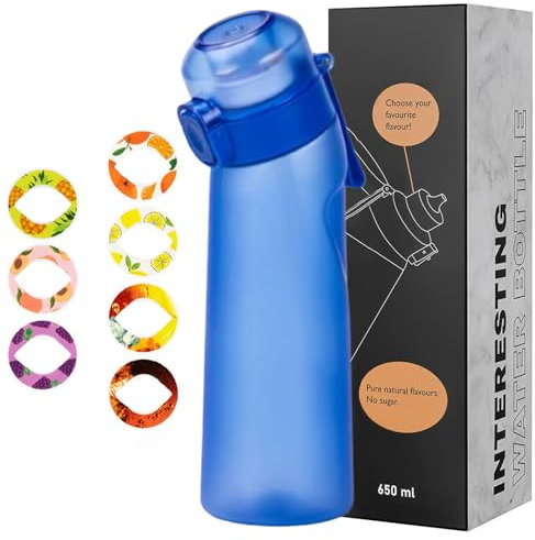 650ml Trinkflasche mit Geschmack, Luft Wasserflasche mit 7 Pods Zuckerfrei Trinkflasche BPA Frei Auslaufsicher Sport Trinkflasche, für Fahrrad Fitness Camping (A)