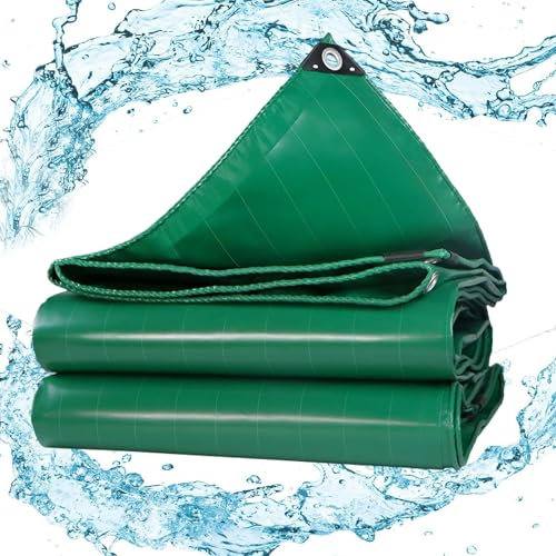 Poolabdeckung für Rund Pools 1x26.5 m 500g/m² Poolplane aus PVC, Pool Abdeckplane mit Ösen Drahtseil Aluminiumverschluss, wasserdichte Poolfolie für Sommer Winter LXX94W, Grün