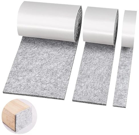 3 Rollen Filzband Selbstklebend(100 * 10cm+100 * 5cm+100 * 2cm), Klebefilz Selbstklebend, Selbstklebender Filz, Filzgleiter Selbstklebend, Schneiden Sie Jede Form, Für Stühle Möbel (Grau)