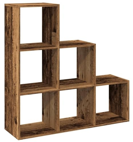 Makastle Bücherregal 6 Fächern schmales Regal Stufenregal Ordnungssystem Treppenregal Leiterregal Aufbewahrungsregal für Wohnzimmer Arbeitszimmer, Altholz-Optik 99x29x99 cm