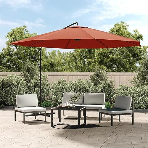 Homgoday Sombrilla voladiza con Poste de Aluminio Terracota 350 cm Sombrilla voladiza Parasol Excentrico, Sombrilla de Jardín Protección UV