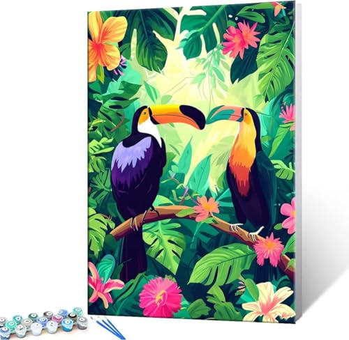 Malen Nach Zahlen Erwachsene Tropical Vogel - Malen Nach Zahlen für Kinder AnfäNger, Knitterfreie Leinwand, Pinsels Und Acrylfarbe - ohne Rand DIY Handgemalt öLgemäLde Kit Als Geschenk 20x30 cm L-451