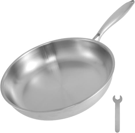 BAODBF Edelstahlpfanne 30CM Induktion,Stainless Steel Pan,Edelstahlpfanne Unbeschichtet,Pfanne Edelstahl,Unbeschichtete Pfanne,Backofenfest