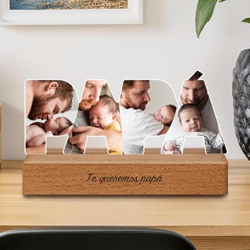Transparent Gift Placa Personalizada con Fotos y Base Papá. Regalo Día del Padre. Regalos para Padres en Cumpleaños. Regalos Originales para Hombre. Placas Personalizadas de Metacrilato Transparente