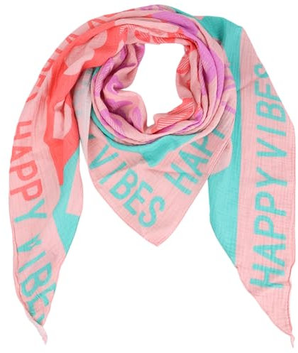 Damen Musselin Halstuch Made in Italy mit Leo Love Happy– Leichtes Dreieckstuch für Frühling & Sommer, Baumwolle, ca.195x85 cm (Happy Rosa)