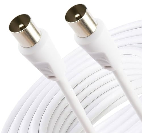 D.A.Y. Republic 10m TV Aerial Coax Cable - Coaxial Satellite Antenna AV Lead Male to Male RF Connector Extension Silver FreeView, FreeSat, Sky Box, BT (10m Plug to Plug Cable)
