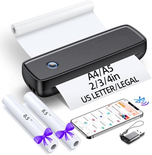 Aixiqee Portable Mobiler Drucker A4 für Unterwegs, Kabellos Bluetooth Thermodrucker Klein Reisedrucker Unterstützt A4, A5, 8.5 X 11 US Letter Legal Thermopapier (Kabelloser Mobiler Portabler)