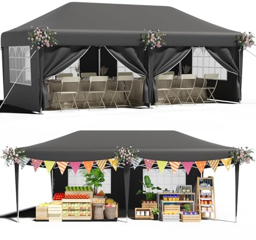 TRIUMPHKEY Carpa Plegable 3x6 con 6 Paño Lateral Extraíble, Carpas para Exteriores 3x6 UV 50+, Cenador Plegable Ajustable en Altura, Gazebo Adecuado para Fiestas, Bodas, Celebraciones Festivas, Gris