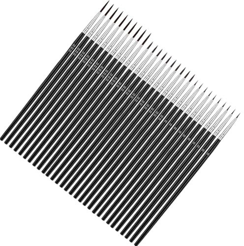Detail Painting Brush Set,30Pcs 3 Sizes Miniature Fine Detail Paintbrushes, Tiny Tip Brushes for Facial Art Sculptures, Ideal for Watercolor, Oil, Gouache, Acrylic, Nail Line, (Black 000# 00# 0# 10