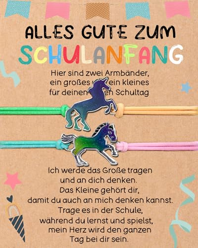 2 Stück Einschulung Geschenk Junge Mädchen Schulkind Geschenk Erster Schultag Schultüte Füllung Schulkind Armband Einschulungskarte Schulanfang Geschenke (Farbwechsel-Pony)