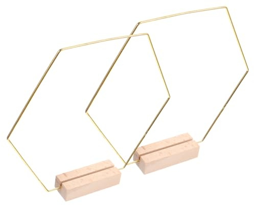 Holibanna 2 Satz Metall Hexagon Ringe mit Holzständer DIY Desktop Kranzringe für Tischdekoration Stabile Hexagonale Metallringe für Blumenkranz und Handwerksprojekte