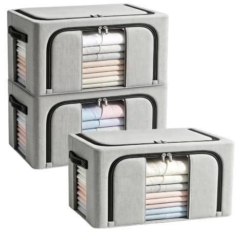 Organizer Armadio 24L Scatole Rigide Pieghevoli con Struttura Metallo | Contenitori Salvaspazio, Con Cerniera, Ideali per Vestiti, Organizzazione Domestica