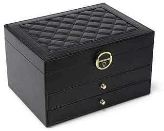 JFY 3 Layers Jewellery Storage Box With 2 Drawers (Black)