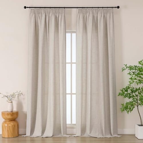 Simplebrand Leinen extra Lange Boho Gardinen in Leinenoptik, 2er Set H 260 x B 140 cm, halbtransparente Gardinen mit Kräuselband für Schiene, für Wohnzimmer & Schlafzimmer