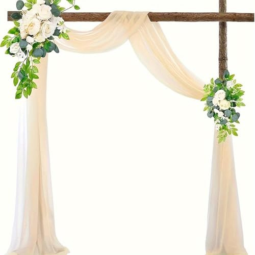 Hochzeit Vorhang Hochzeitsbogen, Chiffon Stoff Querbehang Deko Gardinen Vorhang, 75x600cm Champagner Querbehang Freihanddeko, Hochzeit Bogen Sheer Vorhänge Hintergrund, für Party Hochzeit Torbogen