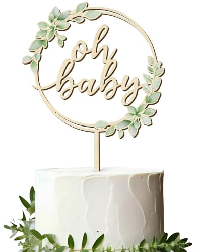 ZenithAura Oh Baby Tortenaufsteller Für Baby Deko Grüne Blätter Wald Safari Jungle Neutral Babyparty Torten