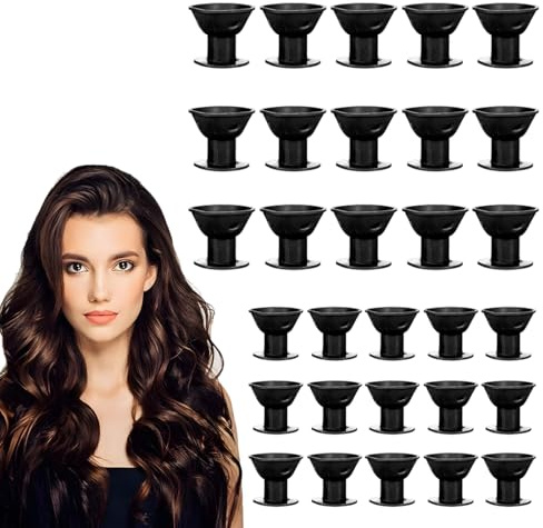 YAZWUR 30x Silikon-Lockenwickler Hitzefreie Stylinghilfe Müheloses Haarstyling über Nacht Lockenwickler Einfaches Haardesign (15x groß, 15x klein) (schwarz)
