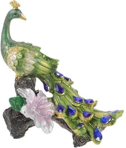 TOYANDONA Kreative Pfau Statue aus Kunstharz, Grün, für Tischdeko | Partys und Schaufenster, Elegant Gestaltet, Robust Gefertigt, als Geschenk für Freunde und Familie