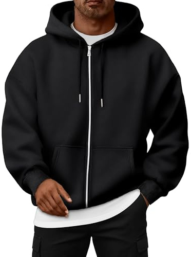 Oyamiki Hoodie Herren Reißverschluss Lässige Oversize Pullover Schwarz Langarm Kapuzen Fleece Baumwolle Sweatjacke Herbst Basic Sweatshirt Jacke XXL