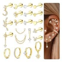 CASSIECA 21Pcs Helix Piercings Chirurgenstahl Piercing Ohr Gold Silber Creolen Ohrstecker Set Knorpel Ohrringe Tragus Conch Helix Piercing Ohr Sch