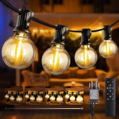 Joomer LED Lichterkette Außen Strom 20M mit 27+1 LED G40 Party Lichterkette Glühbirnen Außen Wetterfest, 3 Modi Warmweiß Outdoor Lichterketten Dimmbar mit Fernbedienung für Garten Hochzeit