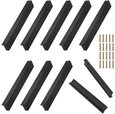 GIONAR 10 Stück Möbelgriffe Schwarz, Schrankgriffe 64mm Lochabstand | Schlichte Linie Griffe aus Aluminium für Kleiderschrank Küchenschränke & Schubladen, Schrankgriffe Modern(Matt-Schwarz)