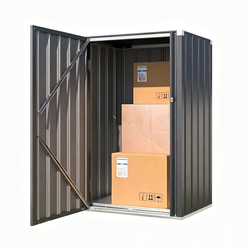 YODOLLA Abri de Jardin Métal,Cabane de Rangement Tout Climat,Armoire Jardin | Résistant aux Intempéries (Pluie, Vent, Soleil),Porte Fermeture Sécurisée et 3 Étagères Amovibles,76x55x112cm, Gris foncé