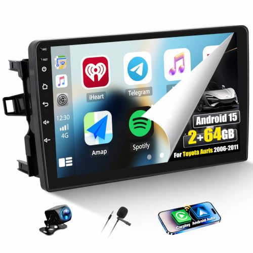 CAMECHO Autoradio für Toyota Auris 2006-2011, 2+64G Android 15 Navi Radio mit 10 Zoll Touchscreen, Bluetooth Radio mit Wireless Carplay FM RDS GPS WLAN Android Auto Mirror Link +Rückfahrkamera