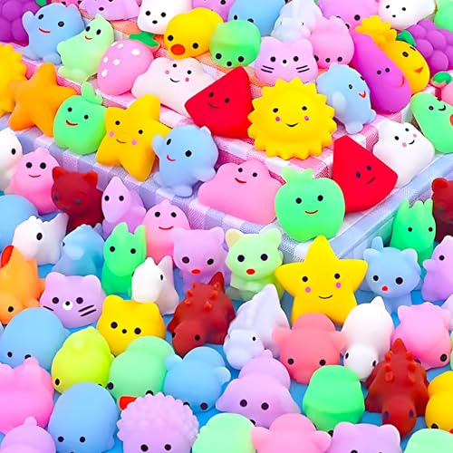 Purpledi 90 Stück Squishies Kawaii Soft Silikon Spielzeug Anti , Mini Soft Squeeze Stressabbau Squishies Anti Stress Spielzeug, Mitgebsel Kindergeburtstag Gastgeschenke (Zufälliger Stil und Farbe)