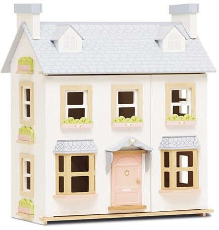 Papo Le Toy Van - Mayberry Manor Doll House Large Wooden Doll House | Girls & Boys 3 Storey Wooden Dolls House Play Set - Suitable For Ages 3+,61 x 35 x 67cm, Pink, Blue